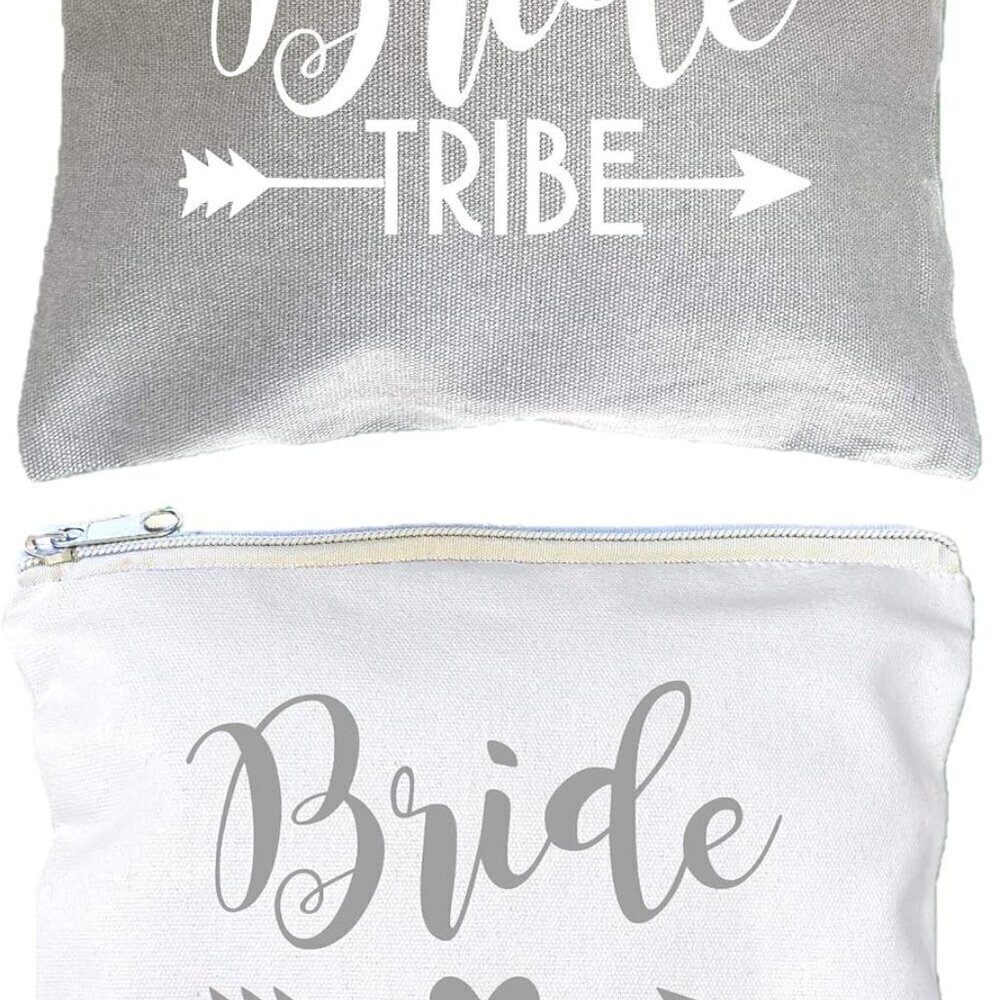 12 PACK SET + 1 BRIDE BAG Premium Natural Cotton Canvas Makeup Bag- Bridesmaids
